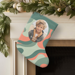 Organic Line Abstract Art - 1 Photo Jade Tangerine Large Christmas Stocking