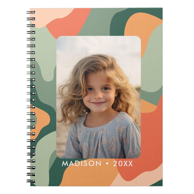 Organic Line Abstract Art - 1 Photo Jade Tangerine Notebook (Front)