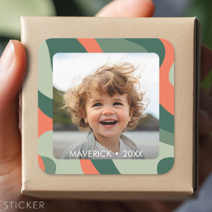 Organic Line Abstract Art - 1 Photo Jade Tangerine Square Sticker