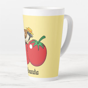 Organic Lover Sparrow Eating Red Tomato Add Name Latte Mug