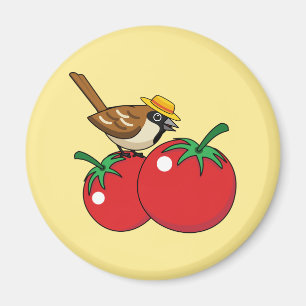 Organic Lover Sparrow Eating Red Tomato Magnet