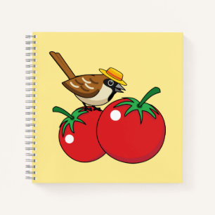 Organic Lover Sparrow Eating Red Tomato Notebook