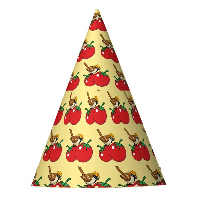 Organic Lover Sparrow Eating Red Tomato Party Hat (Front)