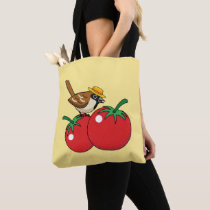 Organic Lover Sparrow Eating Red Tomato Tote Bag