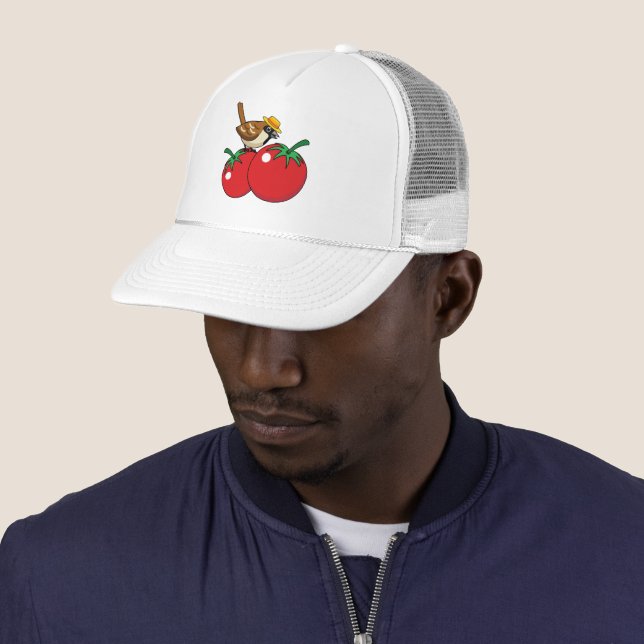 Organic Lover Sparrow Eating Red Tomato Trucker Hat (In Situ)
