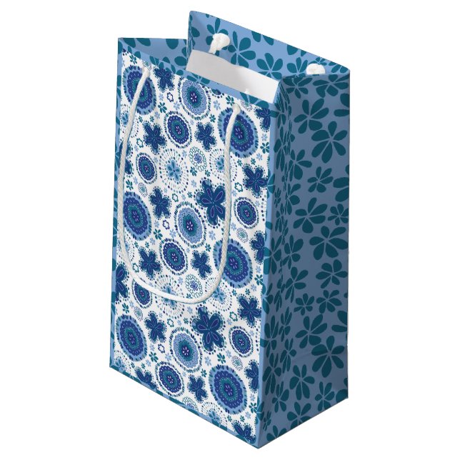 Organic Medallion design w/blue grass Small Gift Bag (Back Angled)