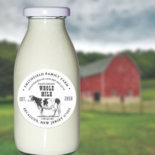 Organic Milk Farm Label with Vintage Holstein Cow 