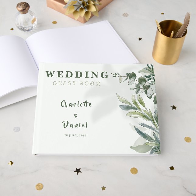 Organic Modern Botanical Wedding Guest Book (Front Open)