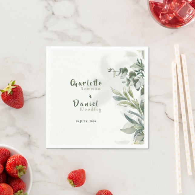 Organic Modern Botanical Wedding Napkins (Insitu)