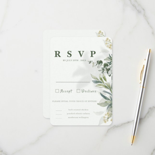 Organic Modern Botanical Wedding RSVP Card  (Front/Back In Situ)