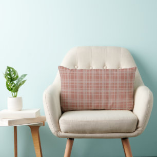 Organic Modern Terracotta Beige Plaid Accent Decor Lumbar Cushion