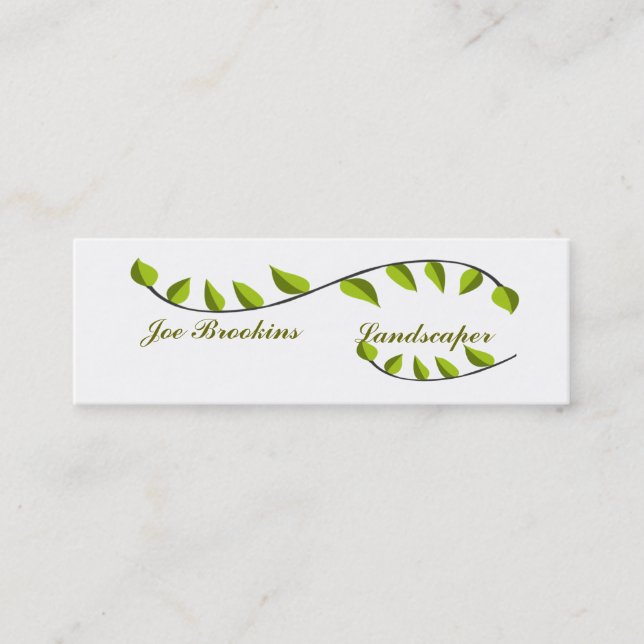 Organic Natural Green Leaf Illustration Mini Business Card (Front)