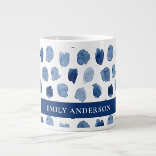 ORGANIC NAVY BLUE INDIGO DOTS TIE DYE PATTERN LARGE COFFEE MUG