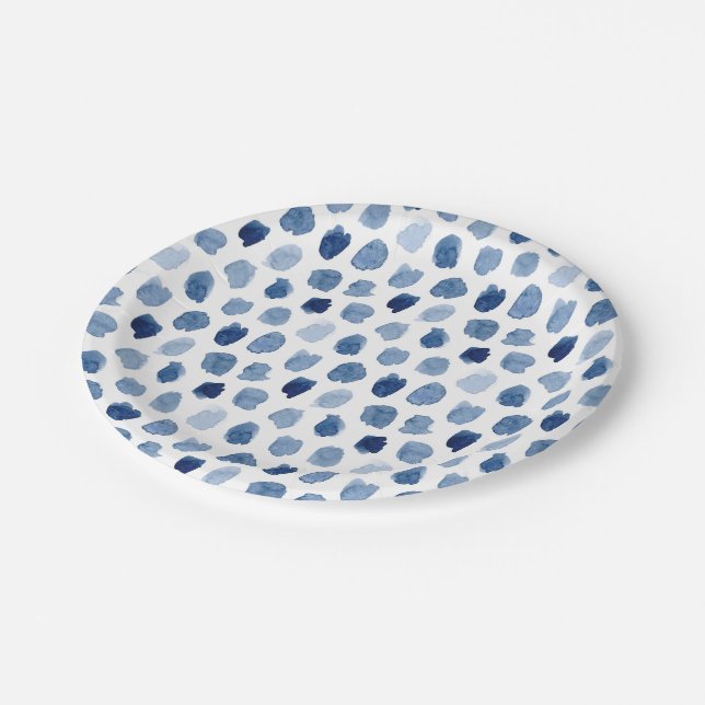 ORGANIC NAVY BLUE INDIGO DOTS TIE DYE PATTERN PAPER PLATE (Angled)