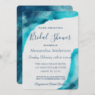 Organic Ocean Blue Watercolor Bridal Shower Invite