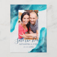 Organic Ocean Blue Watercolor Save the Date Invite