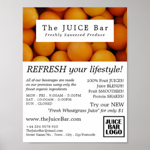 Organic Oranges, Juice Bar Advertising Poster