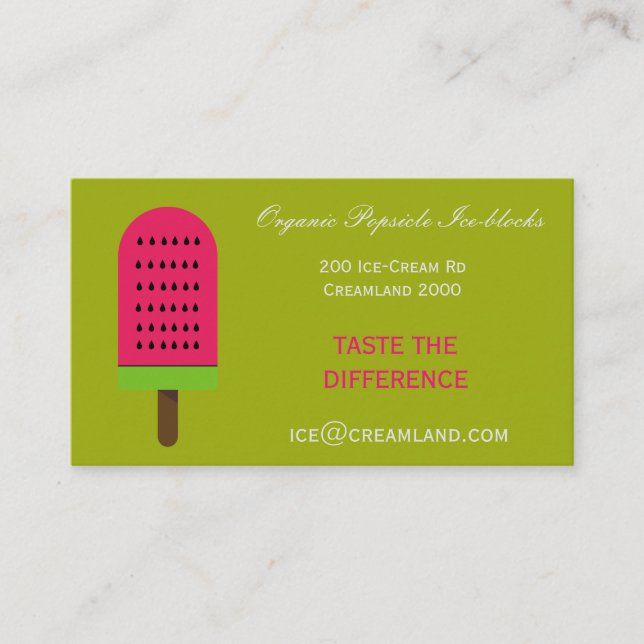 Organic popsicle ice-block shop or business business card (Front)