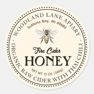 Organic Raw Fire Cider Honey Thai Chilli Queen Bee Classic Round Sticker