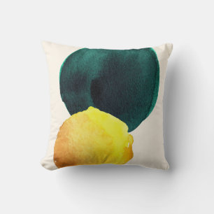 Organic Shape Abstract Watercolor Yellow Green Cushion