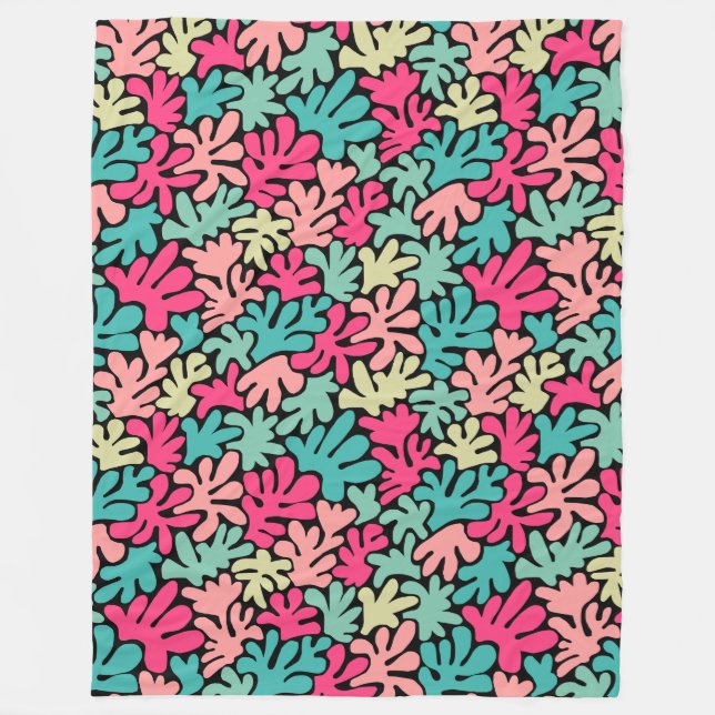 Organic Shapes Abstract 240822 - Colours on Black Fleece Blanket (Front)