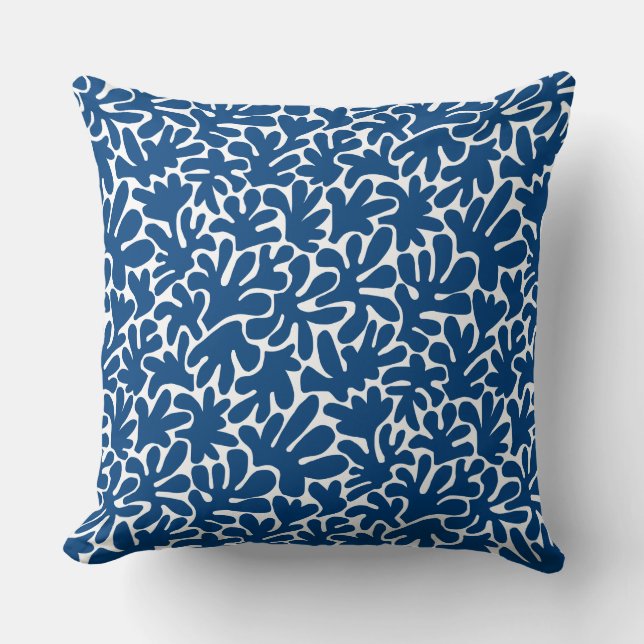 Organic Shapes Abstract 240822 - Indigo Style Blue Cushion (Front)