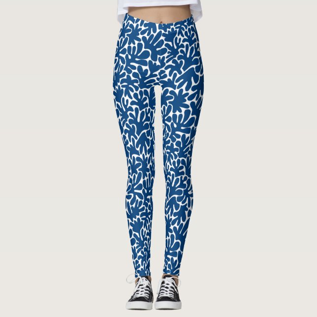 Organic Shapes Abstract 240822 - Indigo Style Blue Leggings (Front)