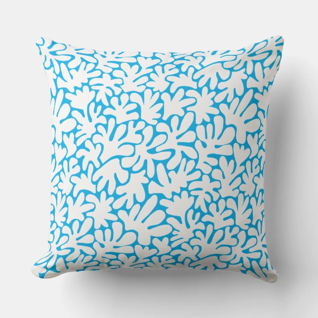Organic Shapes Abstract 240822 - White on Sky Blue Cushion (Front)