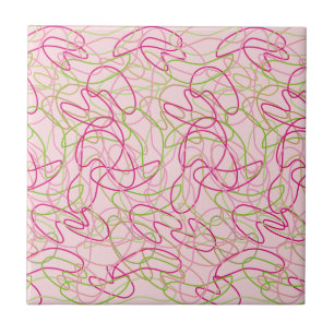 Organic Shapes in Pink, Gold and Green on Pink Tile