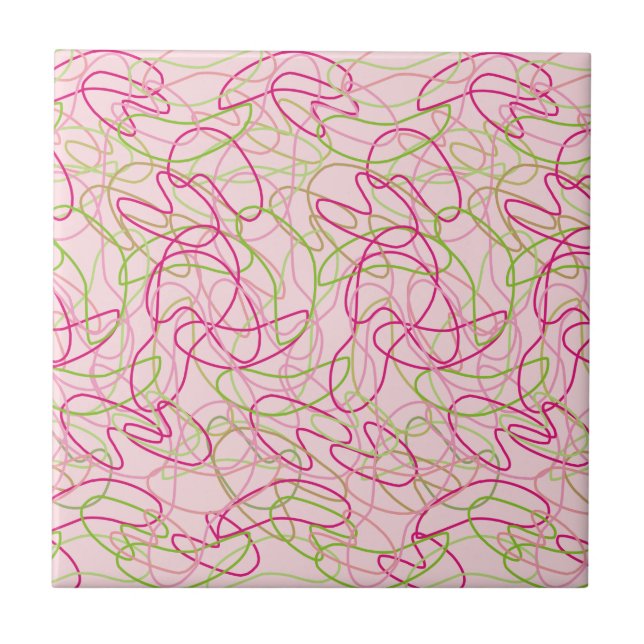 Organic Shapes in Pink, Gold and Green on Pink Tile (Front)