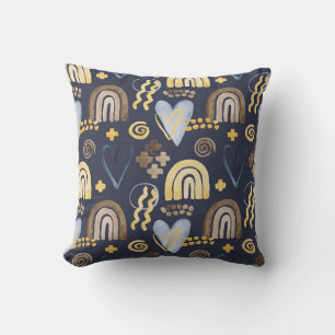 Organic shapes naive pattern with rainbow, heart. cushion