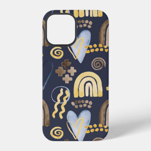 Organic shapes naive pattern with rainbow, heart. iPhone 12 case