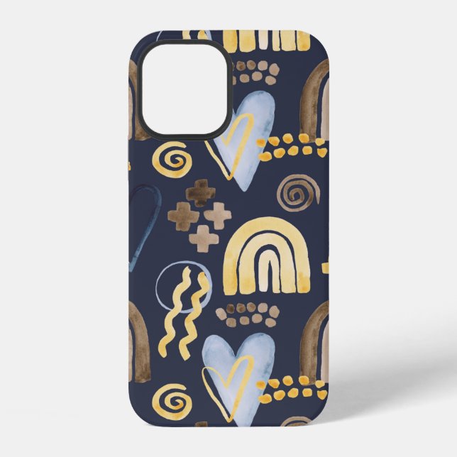 Organic shapes naive pattern with rainbow, heart.  iPhone case (Back)