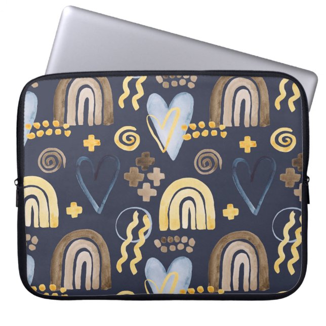 Organic shapes naive pattern with rainbow, heart.  laptop sleeve (Front)