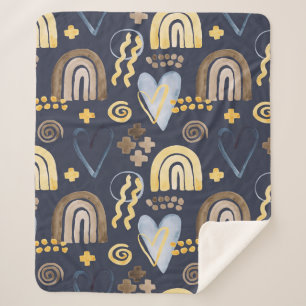 Organic shapes naive pattern with rainbow, heart. sherpa blanket