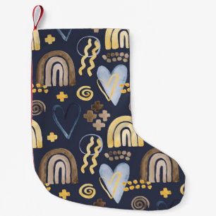 Organic shapes naive pattern with rainbow, heart.  small christmas stocking
