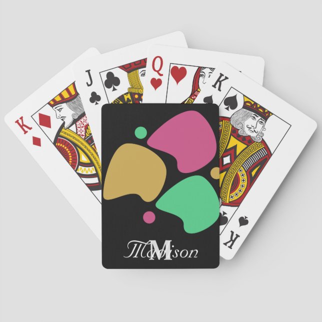 Organic Smooth Rocks and Dots Pink Green Yellow Playing Cards (Back)