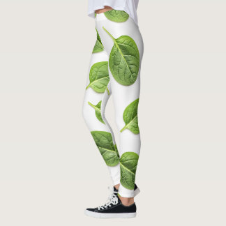 Organic Spinach Leaf Seamless Pattern Leggings
