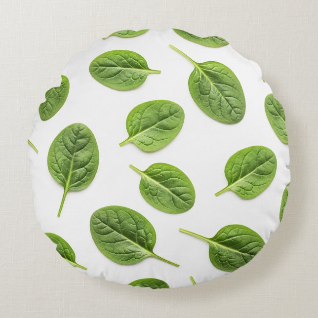 Organic Spinach Leaf Seamless Pattern Round Cushion (Front)