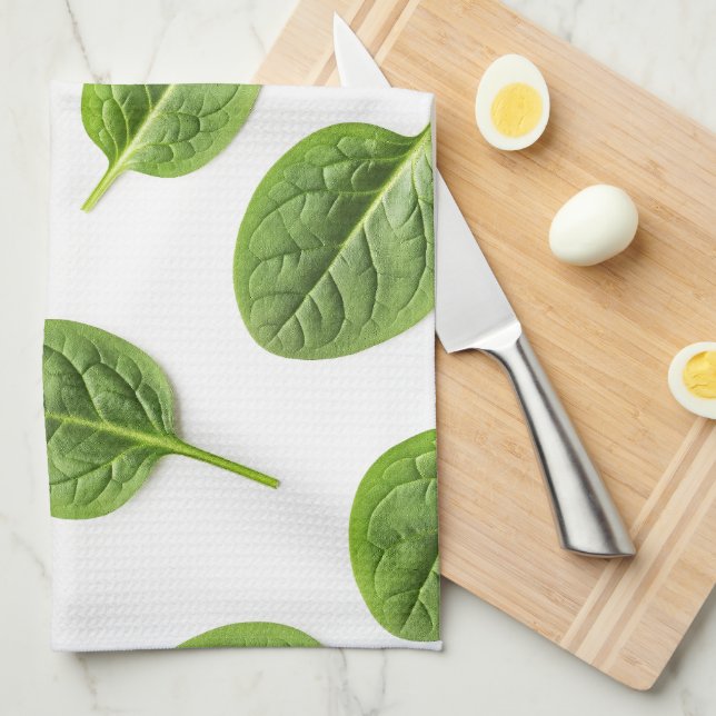 Organic Spinach Leaf Seamless Pattern Tea Towel (Quarter Fold)