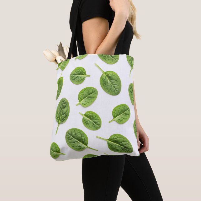 Organic Spinach Leaf Seamless Pattern Tote Bag (Close Up)