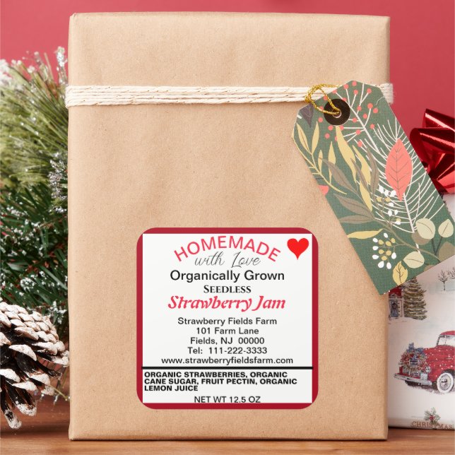 Organic Strawberry Jam Homemade Name Square Sticker (Holiday)