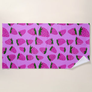Organic summer strawberries purple beach towel