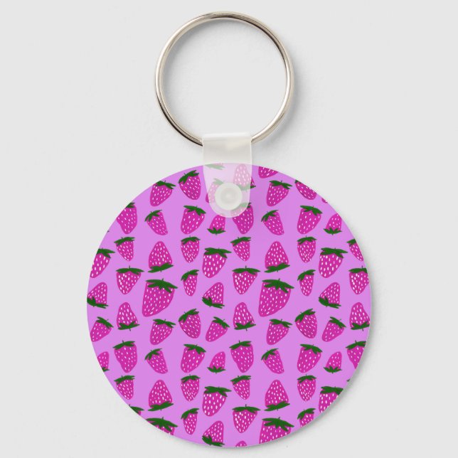 Organic summer strawberries purple  key ring (Front)