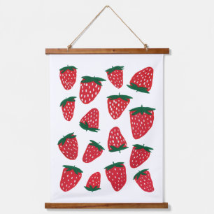 Organic summer strawberries - red and green hanging tapestry