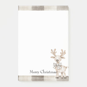 Organic Tan Cream Plaid Stripes Christmas Reindeer Post-it Notes