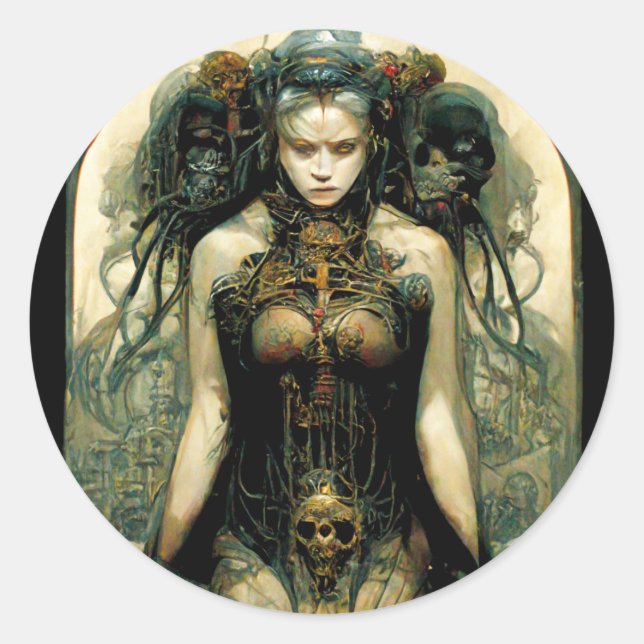 Organic Tech Woman Fantasy Sci-Fi Classic Round Sticker (Front)