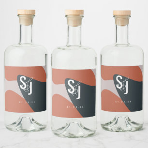 Organic Terracotta Blue Blush Wedding Liquor Bottle Label