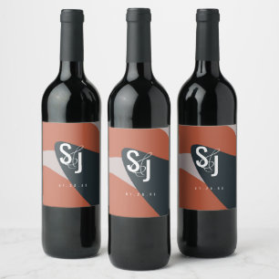 Organic Terracotta Blue Blush Wedding Wine Label