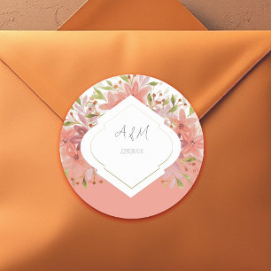 Organic Terracotta Earthy Watercolor Floral Art Classic Round Sticker